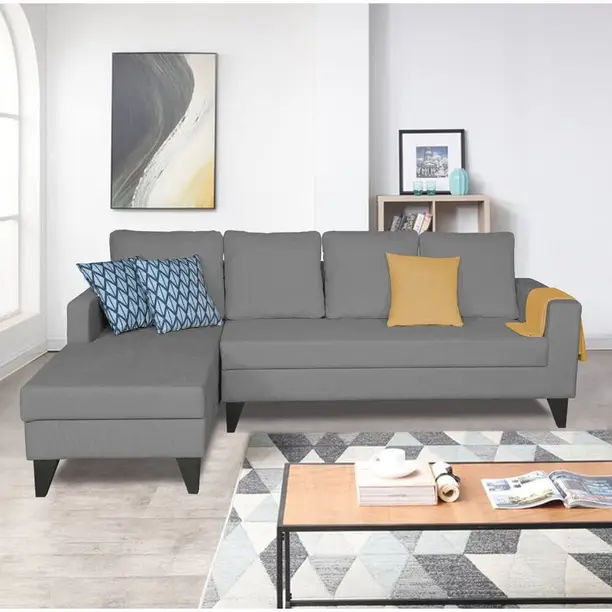 Febonic - Welly Fabric RHS Sectional Sofa (3+Lounger) - Ivory Beige